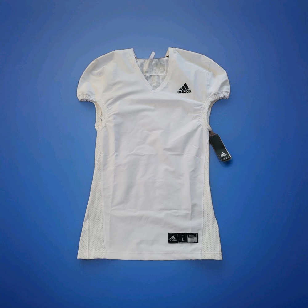 Adidas Mens Large White Football Practice Jersey V Neck Short Sleeve GG7405